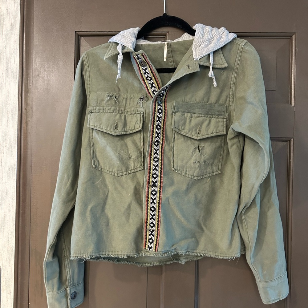 Free people weekend wanderer military knit hood jacket